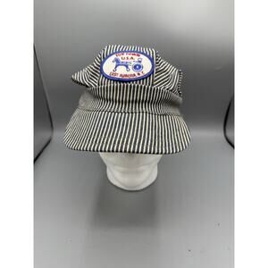 Vintage Toy Town USA East Aurora NY Hickory Stripe Engineer Train Cap Hat